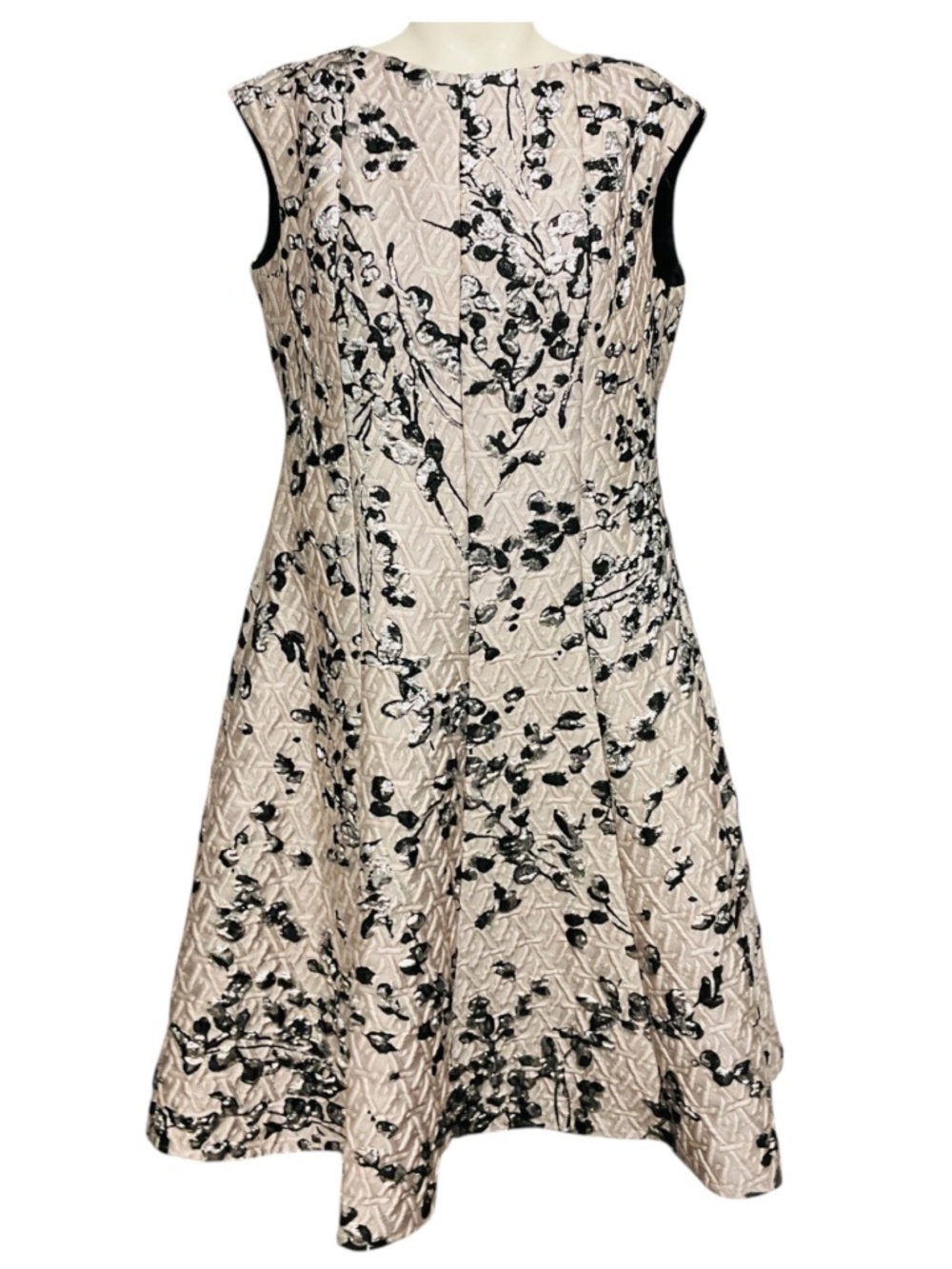 TALBOT RUNHOF BLUSH / BLACK / SILVER METALLIC JACQUARD COCKTAIL DRESS
